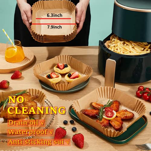 Anturnpet Large Air Fryer Disposable Paper Liners Square 7.9 Inch, 120Pcs Parchment Paper Liner for 5-8QT Air Fryer,Oil Resistant, Waterproof, Parchment Baking Paper for Baking Roasting Microwave