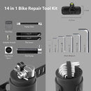 【Bone】Bike Portable Tool Kit Repair Capsule, 14-in-1 Bicycle Repair, Mountain/Road Bike maintenance with Tire Pump & Wrench Tool Kit, Bike Accessories for Cycling, All In One Emergency Bike Repair Bag