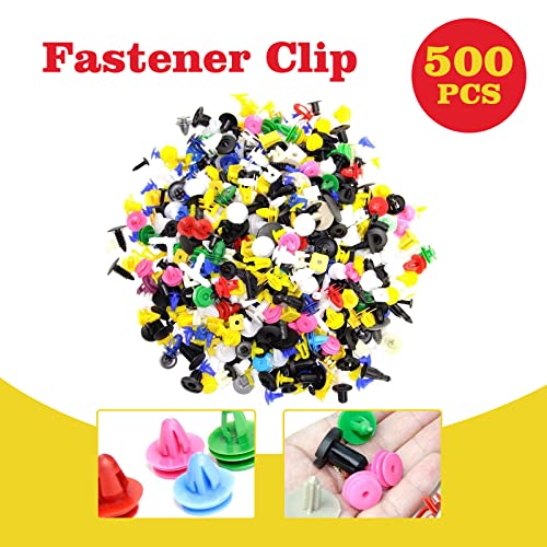 500pcs Mixed Auto Car Nylon Bumper Clips Car Retainer Clips & Plastic Fasteners Kit, Body Push Rivets Fender Liner Clips for GM Ford Chrysler Toyota Lexus Honda Acura Dodge Jeep