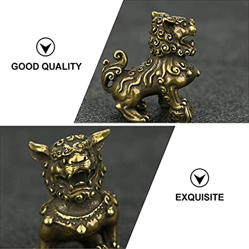 BESPORTBLE Chinese Lion Figurine Miniature Chinese Guardian Lion Brass Pair Lion Sculpture Foo Dogs Lucky Charm Micro Landscape Dollhouse Decoration Wedding Birthday Gift