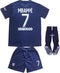 2023/2024 Paris Home #7 Mbappe Football Soccer Kids Jersey Shorts Socks Set Youth Sizes (as1, Age, 10_Years, 11_Years) Blue