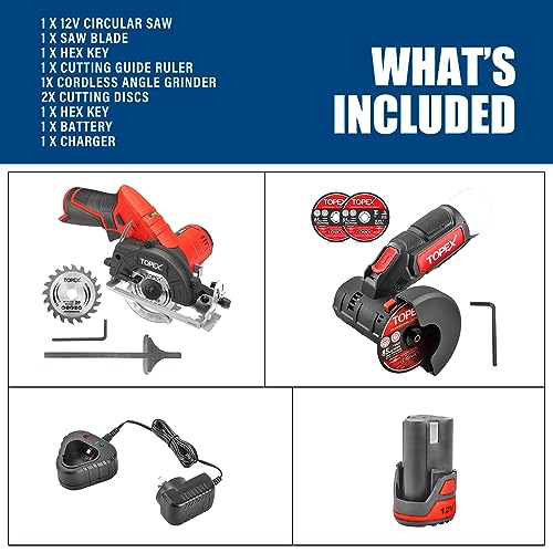 TOPEX 12V Cordless Power Tool Kit Angle Grinder Circular Saw