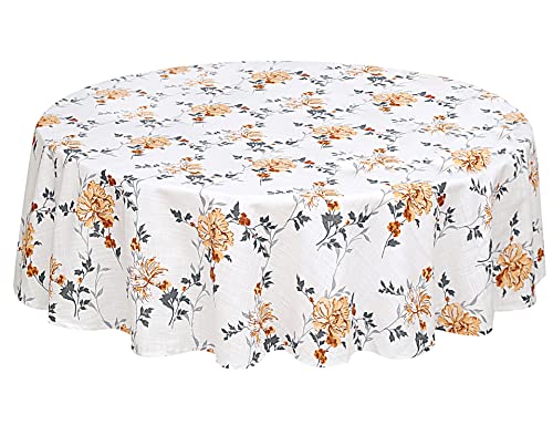 RUVANTI Round Tablecloth 70 Inch, for 3-6 Feet Tables, 100% Cotton Round Table Cover, Stain Resistant, Reusable, Washable, Perfect for Kitchen, Dining, Wedding, Parties, Holiday – Orange Grey Floral