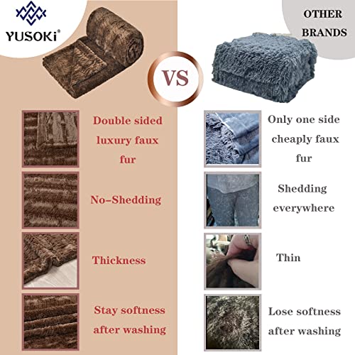 YUSOKI Luxury Double Sided Faux Fur Throw Blanket(Without Pillows),Soft Fuzzy Fluffy Cozy Blanket Plush Furry Comfy Warm Blanket for Couch Bed Chair Sofa Bedroom Men Boys Gift(Brown,50" x 63")