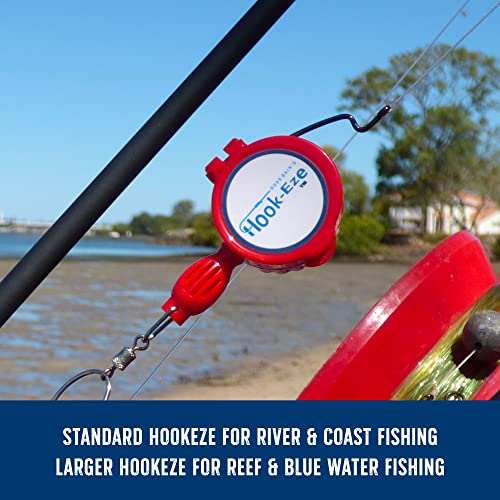 HOOK-EZE Knot Tying Tool Cover Hooks on 4 Fishing Poles - Line Cutter - 2  Sizes Saltwater Freshwater Bass Kayak Ice Fishing Red, Blue
