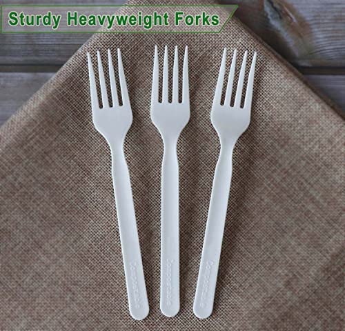 GreenWorks 100% Biodegradable Compostable CPLA Cornstarch Disposable Cutlery FORKS100 Ct 7 Heavyweight Utensils Flatware Forks