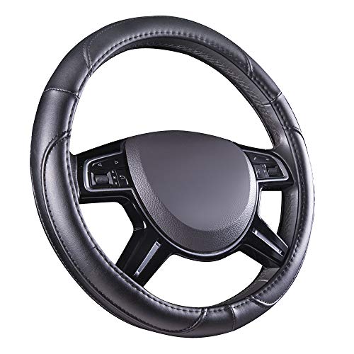 Amazon Basics Leatherette Steering Wheel Cover, 38.1 CM, Black