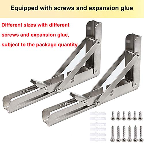 AUTENS 12 Inch Folding Shelf Brackets 2.88mm Heavy Duty Stainless Steel Wall Mounted Triangle Shelf Bracket for DIY Table Work Bench, Space Saving for Kitchens, Offices, patios etc. (12 Inch, Silver)