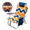 SunnyFeel Reclining Beach Chair Outdoor Folding Lounge Chairs for Adults 5 Position Adjustable with Cooler Bag and Cushioned Neck Rest Backpack Straps, Orange Wave