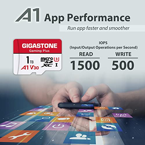 [Gigastone] 1TB Micro SD Card, Gaming Plus, up to 150MB/s, MicroSDXC Memory Card for Nintendo-Switch, Steam Deck, 4K Video Recording, UHS-I A1 U3 V30 C10, with Adapter