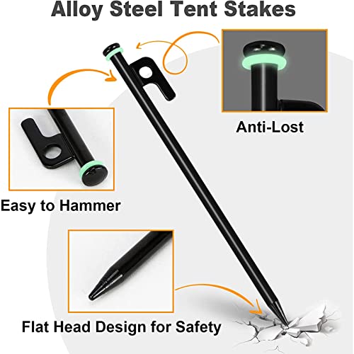 10 Pack Tent Stakes Heavy Duty Metal Tent Pegs for Camping Steel Tent Stakes 8 inch Unbreakable and Inflexible Camping Stakes for Outdoor Camping Canopy and tarp Suitable For High Winds and All Kinds of Ground 8pc Outdoor Metal Stakes with Storage Bag