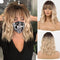 HAIRCUBE Shoulder Length Wig Curly Wavy Hair Wigs Blonde Colour and Dark Roots Wigs for Women with Fringe