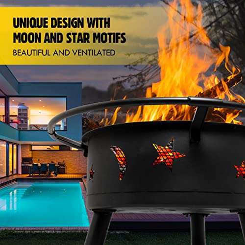 Maxkon 30 Inch 2 In 1 Fire Pit BBQ Grill Fireplace Smoker Brazier Outdoor Patio Heater Camping Portable