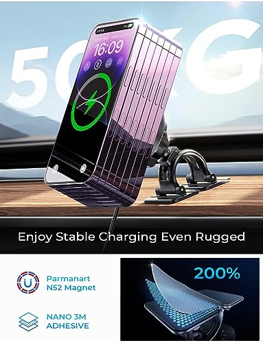 LISEN for Magsafe Car Mount Charger Wireless 15W Car Holder for iPhone, Magnetic Car Phone Holder Mount Wireless Fast Charging for Magsafe Charger Fits iPhone 15 Pro Max Plus 14 13 12 MagSafe Case
