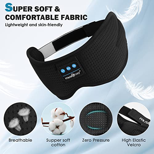 MUSICOZY White Noise Sleep Headphones, Bluetooth Sleep Mask 3D Wireless Music Sleeping Headphones Earbuds for Insomnia Yoga Travel Office Relax Cool Tech Gadgets Gifts