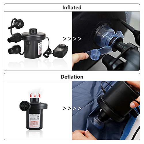 Air Pump Electric Portable Inflator for Inflatable Mattress Pool Boat Raft Swimming Ring Sofa Toy Kayak 100-240V AC/DC 12V with 3 Nozzles