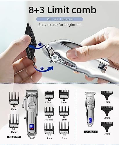 2 in 1 Full Metal Combo Kit Barber Hair Clipper For Men Professional Electric Beard Hair Trimmer Rechargeable Haircut