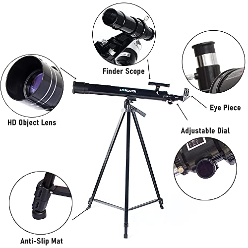 Stargazer Telescope for Astronomy Kids Children Adults Beginners - Portable Telescopes, 50mm Aperture, 400mm Astronomical Moon Planets Refractor, Eyepieces, Adjustable Tripod, Storage Bag