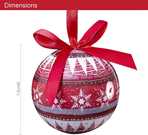 Invero 14 Piece Christmas Theme Decoupage Baubles Set - Ideal for all Types of Christmas Trees or General Home Decoration - Includes Gift Storage Box