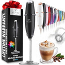 Zulay Powerful Milk Frother Handheld Foam Maker for Lattes - Whisk Drink Mixer for Coffee, Mini Foamer for Cappuccino, Frappe, Matcha, Hot Chocolate by Milk Boss (Black)