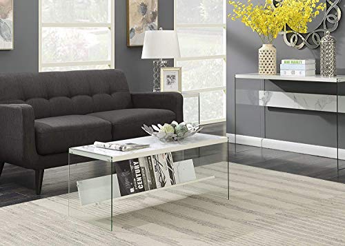 SoHo Coffee Table with Shelf, White Faux Marble/Glass