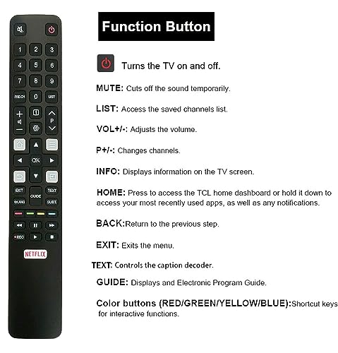 Universal Remote Control for TCL, FFALCON, IFFALCON - Direct for All TCL Remote Control LED 4K UHD HDR Smart Android TVs, with Shortcut Button for Netflix, RC802N