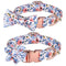 Dog Collar with Flower and Bow Tie，Adjustable Metal Buckle Floral Pattern Dog Collar for Girl Dog Boy Dog Small Medium Large Dog (S-Neck 10-16.5", Width 0.59", Blue)