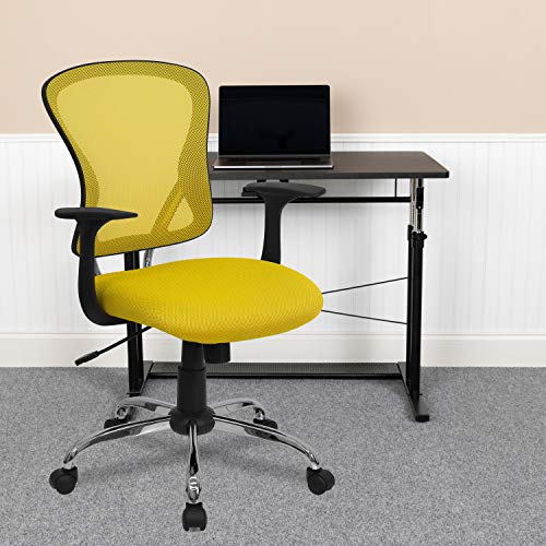 Flash Furniture Mid-Back Yellow Mesh Swivel Task Office Chair with Chrome Base and Arms