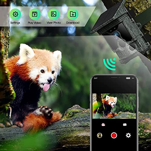 Trail Camera Solar Powered 46MP 4K 30FPS, WiFi Bluetooth Game Camera with 120°Wide-Angle Motion 3 PIR Sensor 0.1s Trigger Time Trail Camera with Night Vision IP66 Waterproof