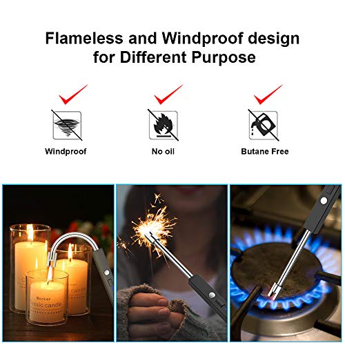 Candle Lighter, Upgraded USB Electric Lighter, Rechargeable Arc Lighter with LED Display Safety Switch, 360° Flexible Neck Flameless Grill Long Lighters for Camping Cooking BBQs Fireworks