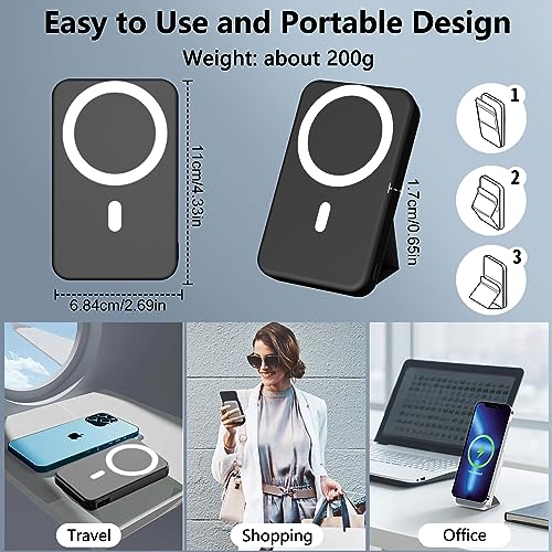 LUCKYDUO Magnetic Wireless Power Bank,10000mAh Mag-Safe Battery Pack Foldable Portable Charger,PD 22.5W Fast Charging External Battery with LED Display for iPhone 15/15 Pro/Pro Max/14/13/12/Mini