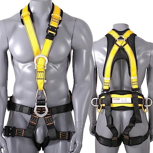 VEVOR Safety Harness, Universal Full Body Harness, Detachable Safety Harness Fall Protection with Added Padding on Shoulder, Back, Waist, Legs, and 5 D-Rings, ANSI/ASSE Z359.11, 340 lbs