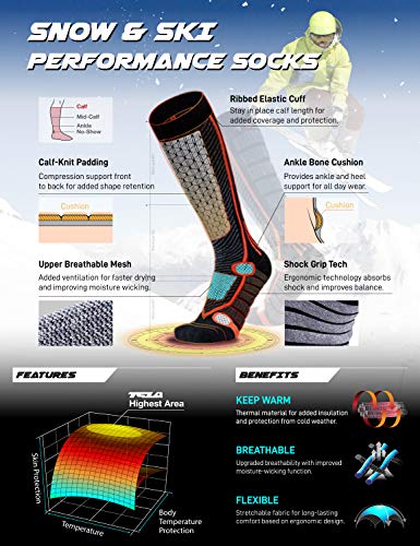 TSLA 2 Pack Men and Women Winter Ski Socks, Calf Compression Snowboard Socks, Warm Thermal Socks for Cold Weather MZS83-KOG Medium