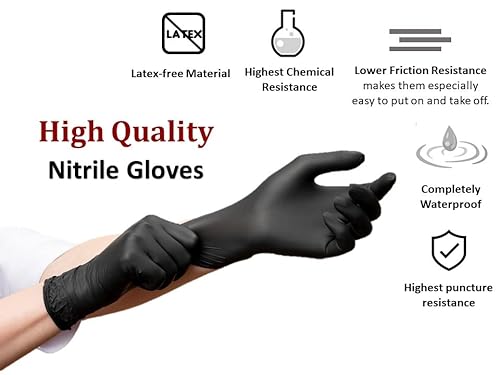 Nechtik BBQ Gloves disposable - 4 Cotton Glove Liners and 100 Disposable Gloves - Machine Washable Cotton Liners - Powder Free, Latex Free Black Nitrile Gloves (100, XL)