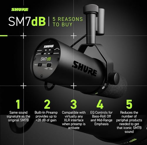 Shure SM7db Active Dynamic Broadcast Voice Over Cardioid Microphone