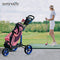 3 Wheel Golf Push Cart - Lightweight Folding Golf Walking Push Cart Roller Golf Bag Holder w/Upper/Lower Bracket w/Elastic Strap, Scorecard Storage Compartment - SereneLife SLGCFLW