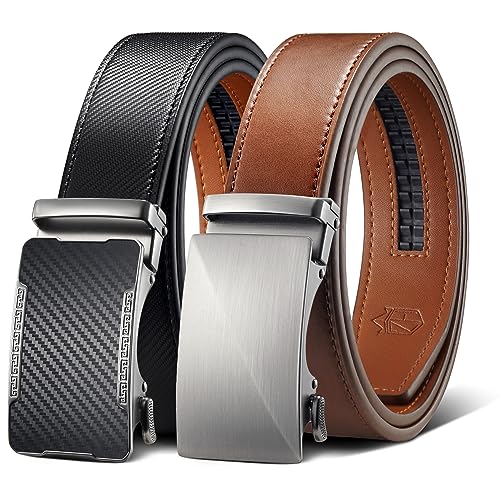 Zitahli Mens Belt Leather 2 Pack - Ratchet Belt for Men Dress Pant Shirt Oxfords,Micro Adjustable Brown Belt,Trim to Fit