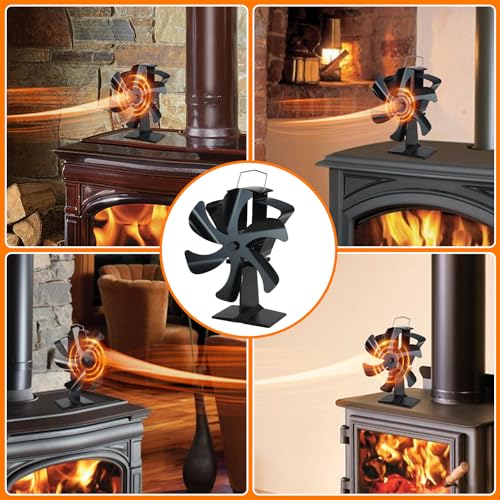 Tomersun Wood Stove Fan Heat Powered 6 Blades Wood Burning Stove Accessories Heat Fan for Wood Stove