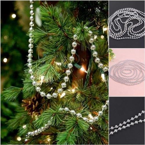 SHATCHI Metallic 24ft Silver Hanging Bead Garland Christmas Tree Xmas Party Tinsel String Chain