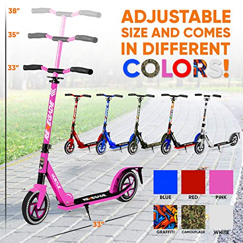 Hurtle Scooter for Teenager – Kick Scooter – 2 Wheel Scooter with Adjustable T-Bar Handlebar – Folding Adult Kick Scooter with Alloy Anti-Slip Deck – Scooter with 8” Smooth Gliding Wheels by Hurtle