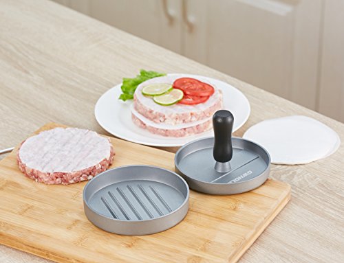 GWHOLE Burger Press with 100PCS Wax Papers Set Non-Stick Patty Maker Hamburger Press Mold Aluminum for BBQ Grill