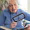 Large Hand Magnifying Glass Handheld Folding Reading Magnifier 3X Magnification with 5 Dimmable LEDs Ideal for Reading Small Prints, Book