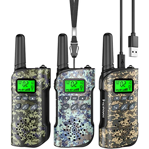 Inspireyes Walkie Talkies for Kids Rechargeable, 48 Hours Working Time 2 Way Radio Long Range, Outdoor Camping Games Toy Birthday Xmas Boys Age 8-12 3-5 Girls, 3 Pack Camouflage