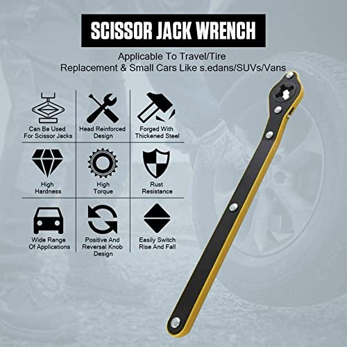 𝗝𝗮𝗰𝗸 𝗪𝗿𝗲𝗻𝗰𝗵, Auto Labor-Saving Car Jack Ratchet Wrench for Scissor Jack Metal Scissor Jack Wrench Garage Tire Wheel Lug Wrench Lift Speed Handle Tool Fit for Small Cars SUVs and Vans