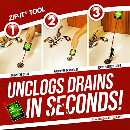 Zip-It Hair Clog Removal 25-inch Overall Length Drain Snake Cleaner (3-Pack) – Red White & Blue Edition – Unclog Your Sink, Shower, & Tub In Seconds – Non-toxic, Made in the USA