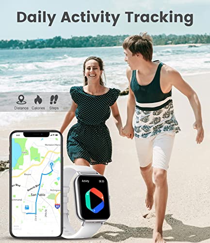 Smart Watch Men Women Bluetooth Answer Make Call for Android iOS 21 Sport Modes Fitness Activity Tracker 1.83" Square Screen Heart Rate Sleep Monitor IP67 Waterproof Gray Silicone Couple Smartwatch