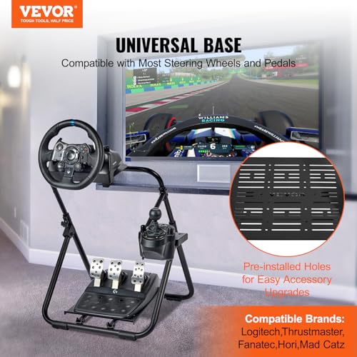 VEVOR Foldable Racing Steering Wheel Stand, Height Adjustable Universal Base Compatible with Logitech & Thrustmaster Racing Wheel and Pedal, Heavy-duty Frame Standard GT/Formula Seating Portable