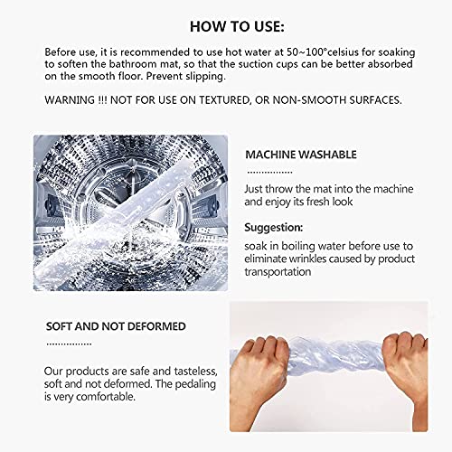 Square Shower Mat Non Slip Anti Mould - 53 x 53cm/21 x 21inch Anti Slip Shower Mat with Suction Cup, Antibacterial Rubber Bathtub Mat with Drain Holes, Machine Washable, Clear White