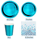 Blue Party Decorations Party Supplies Heavy Duty Dinnerware Set Disposable Metallic Blue Paper Plates Napkins Cups Straws for Baby Shower,Birthday,Graduation,Christmas -125PCS