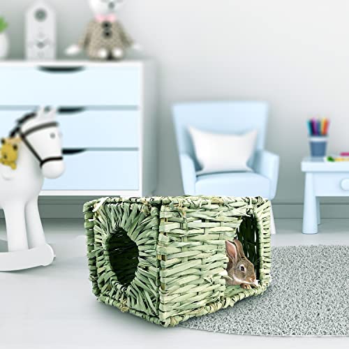 Furtastic Buddy Rabbit Grass House with Straw Mat, Carrot Rabbit Chew Toys, Apple Bark & More- Comfy Foldable Rabbit Hide Out Playhouse- Organic Grass House for Rabbit, Guinea Pig Squirrels- Edible Bunny Hidey House